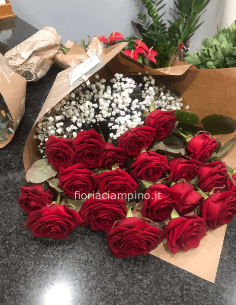Rose rosse a gambo lungo da comporre in mazzo per numero di steli.
